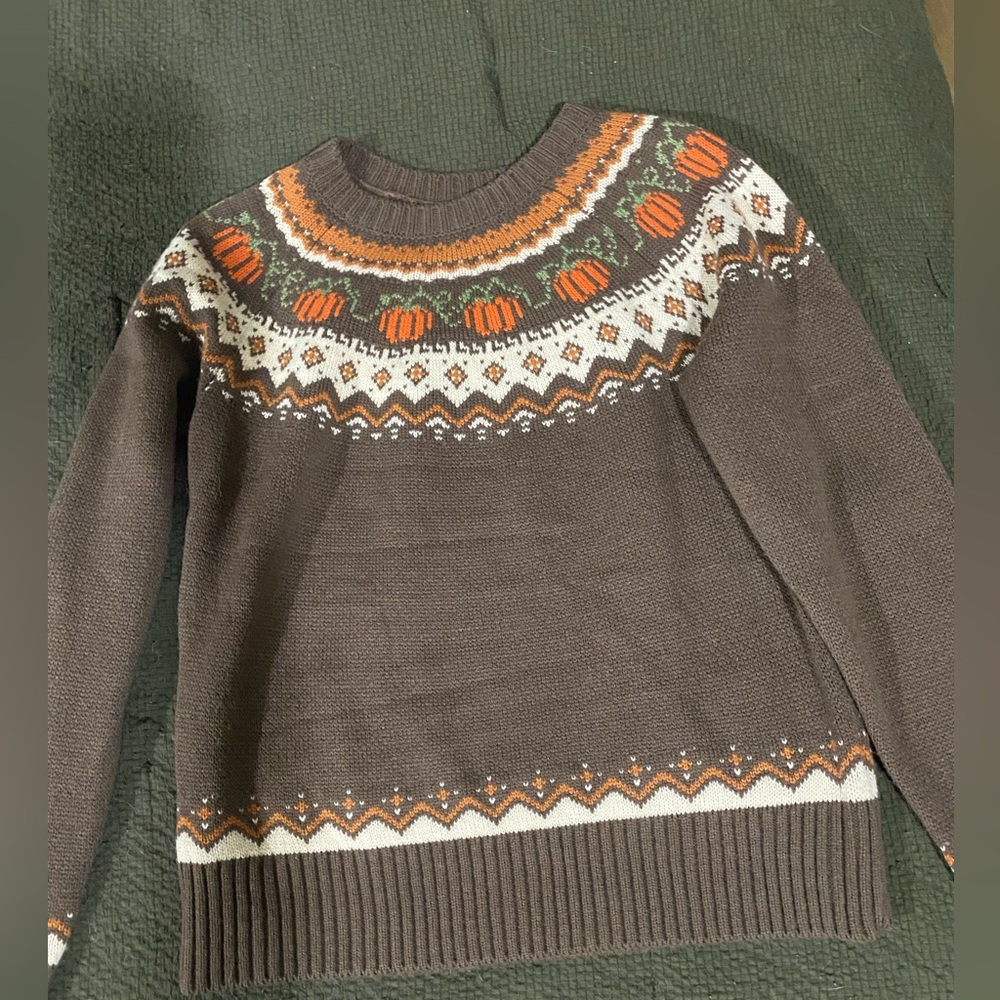 Kiel James Patrick Brown Pumpkin Sweater with Orange and Cream Accents